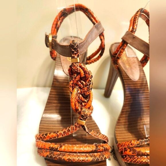 Brand New Coach "Simona" Orange/Tan Snake Waxy Leather Sandals Sz. 9 Ret $328 - Picture 5 of 9